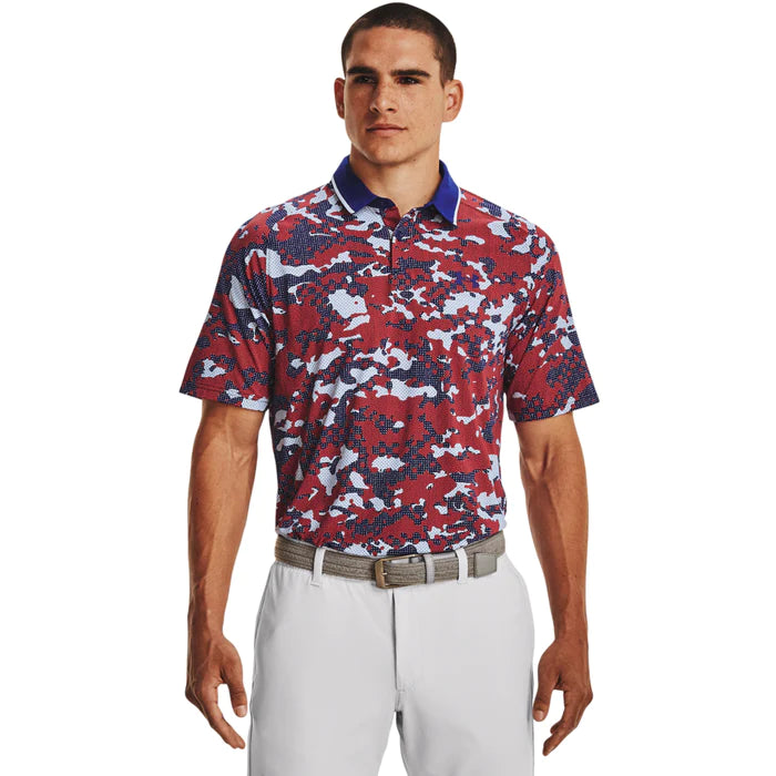 Under Armour Iso Chill Camo Golf Polo Red Blue Andrew Morris