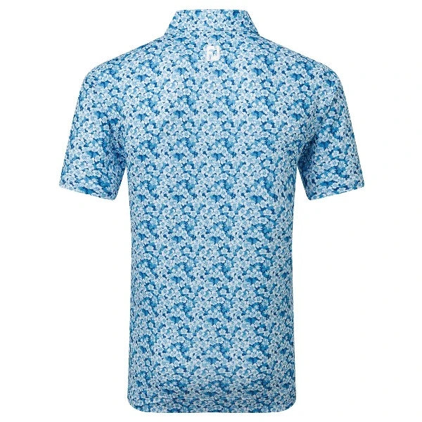 Footjoy Primrose Print Lisle Golf Polo Shirt - Ocean / Deep Blue / White