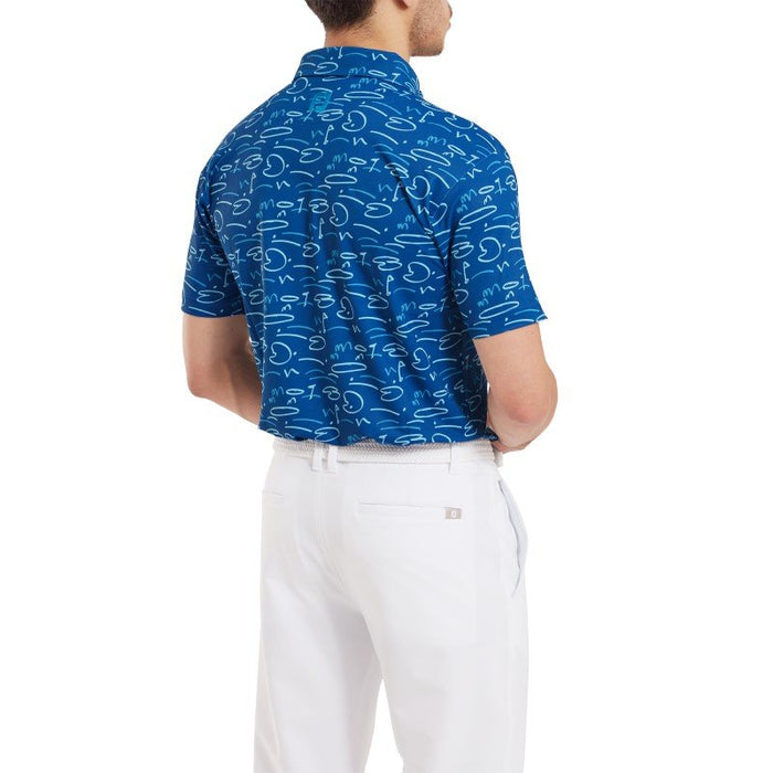 Footjoy Golf Course Doodle Pique Golf Polo Shirt - Deep Blue