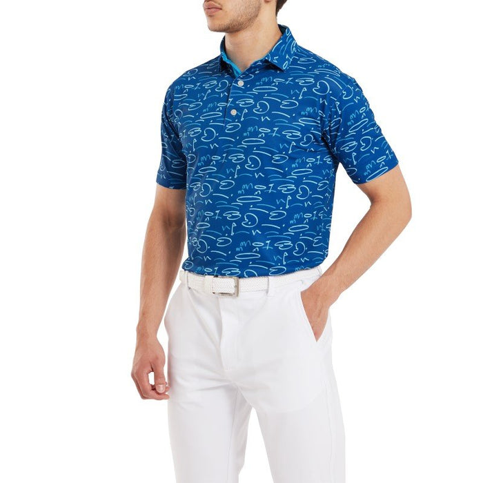 Footjoy Golf Course Doodle Pique Golf Polo Shirt - Deep Blue