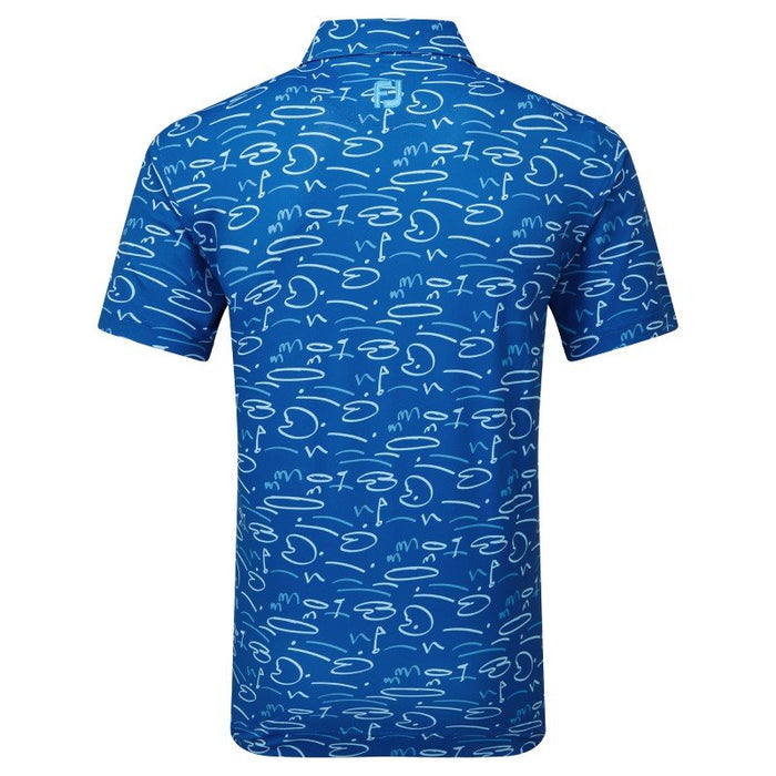 Footjoy Golf Course Doodle Pique Golf Polo Shirt - Deep Blue