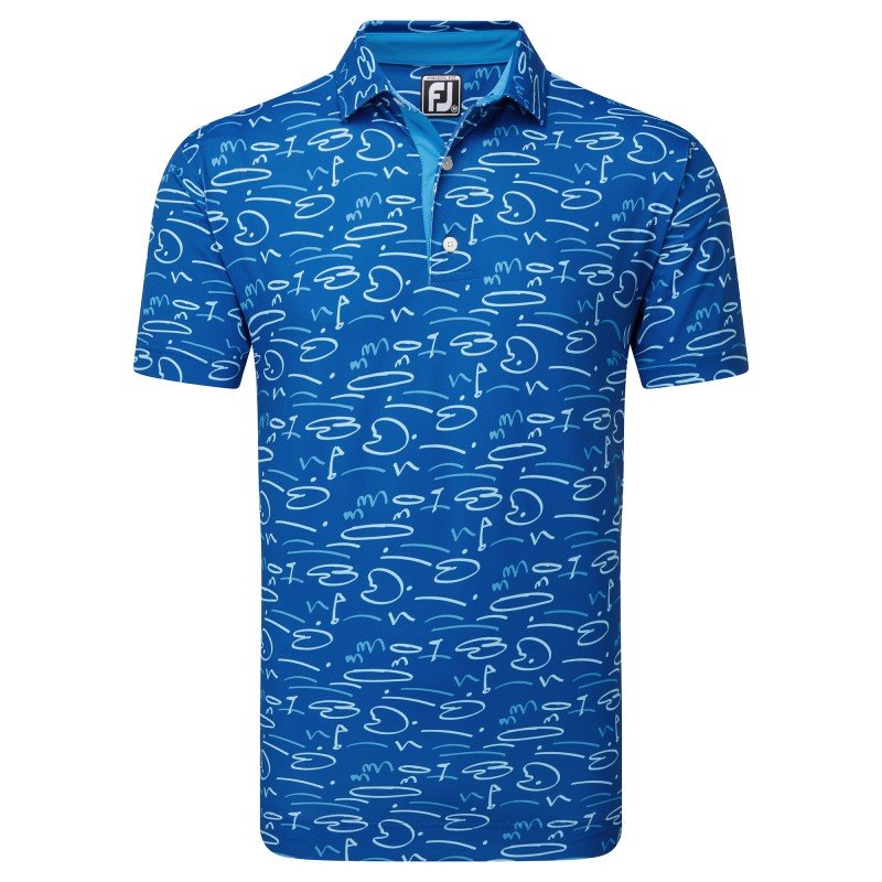 Footjoy Golf Course Doodle Pique Golf Polo Shirt - Deep Blue