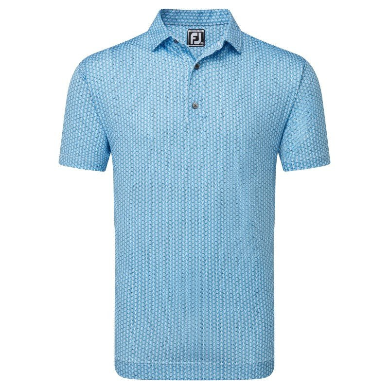 Footjoy Scallop Shell Foulard Lisle Golf Polo Shirt - Blue Sky/White