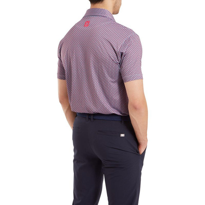 Footjoy Scallop Shell Foulard Lisle Golf Polo Shirt- Coral Red / White