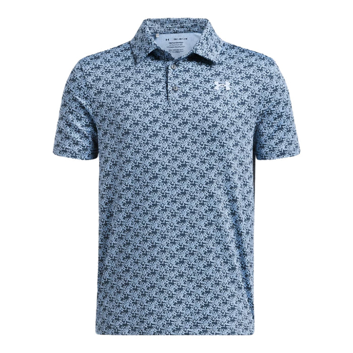 Under Armour Playoff Printed Junior Golf Polo Shirt - Midnight Navy/Horizon Blue/Nimbus Blue