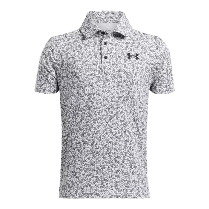 Under Armour Playoff Printed Junior Golf Polo Shirt - White/Black