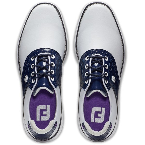 Footjoy Traditions SL Ladies Golf Shoes - White/Navy/Purple