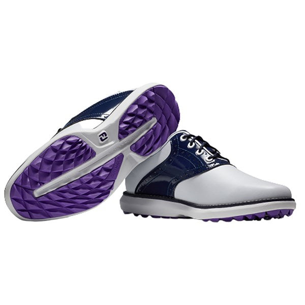 Footjoy Traditions SL Ladies Golf Shoes - White/Navy/Purple