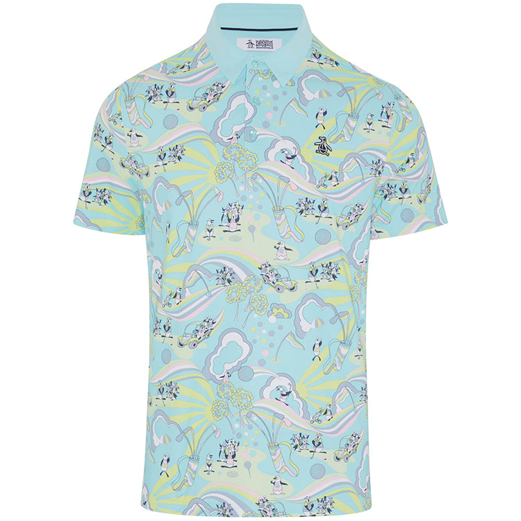 Penguin 60s Heritage Print Golf Polo Shirt - Tanager Turquoise