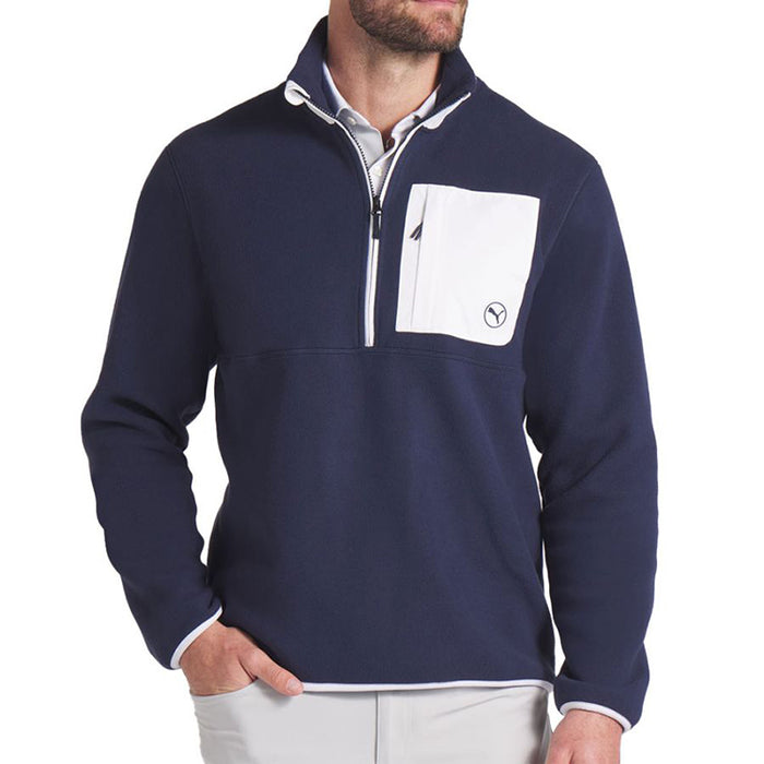 Puma Fleece Quarter Zip Golf Pullover - Navy/White