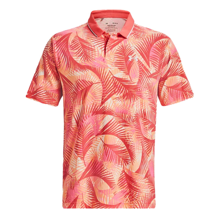 Under Armour Iso Chill Palm Golf Polo Shirt - Pink Shock/Orange Topic
