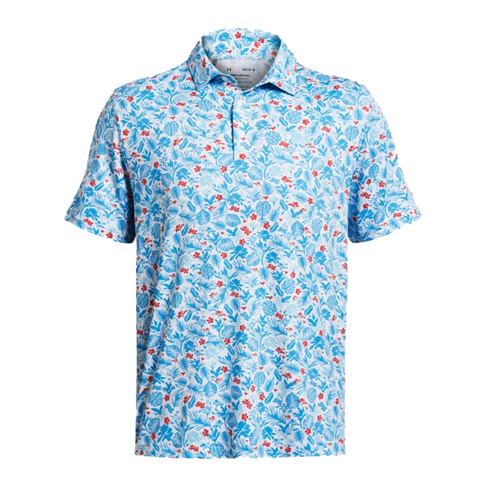 Under Armour Playoff Printed Golf Polo Shirt - White/Sky Blue