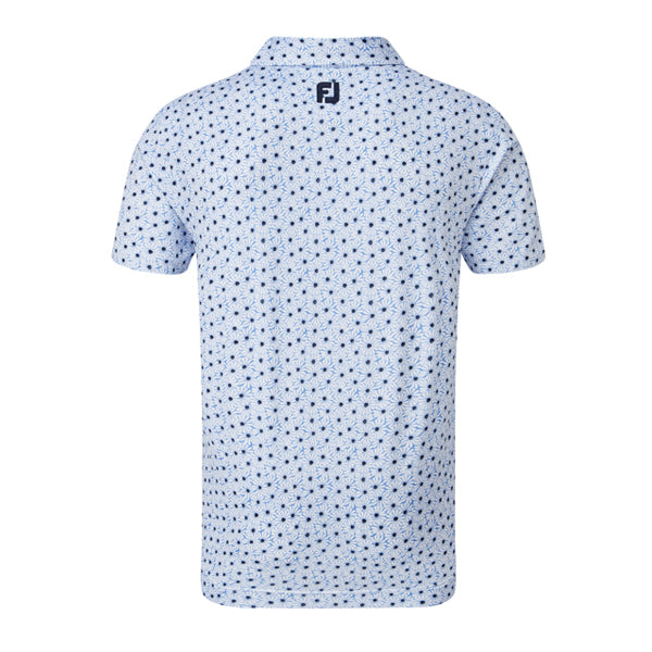 Footjoy Lisle Daisy Print Mens Golf Polo Shirt - Lagoon Blue