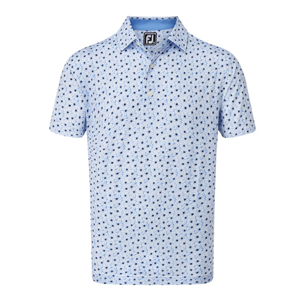 Footjoy Lisle Daisy Print Mens Golf Polo Shirt - Lagoon Blue