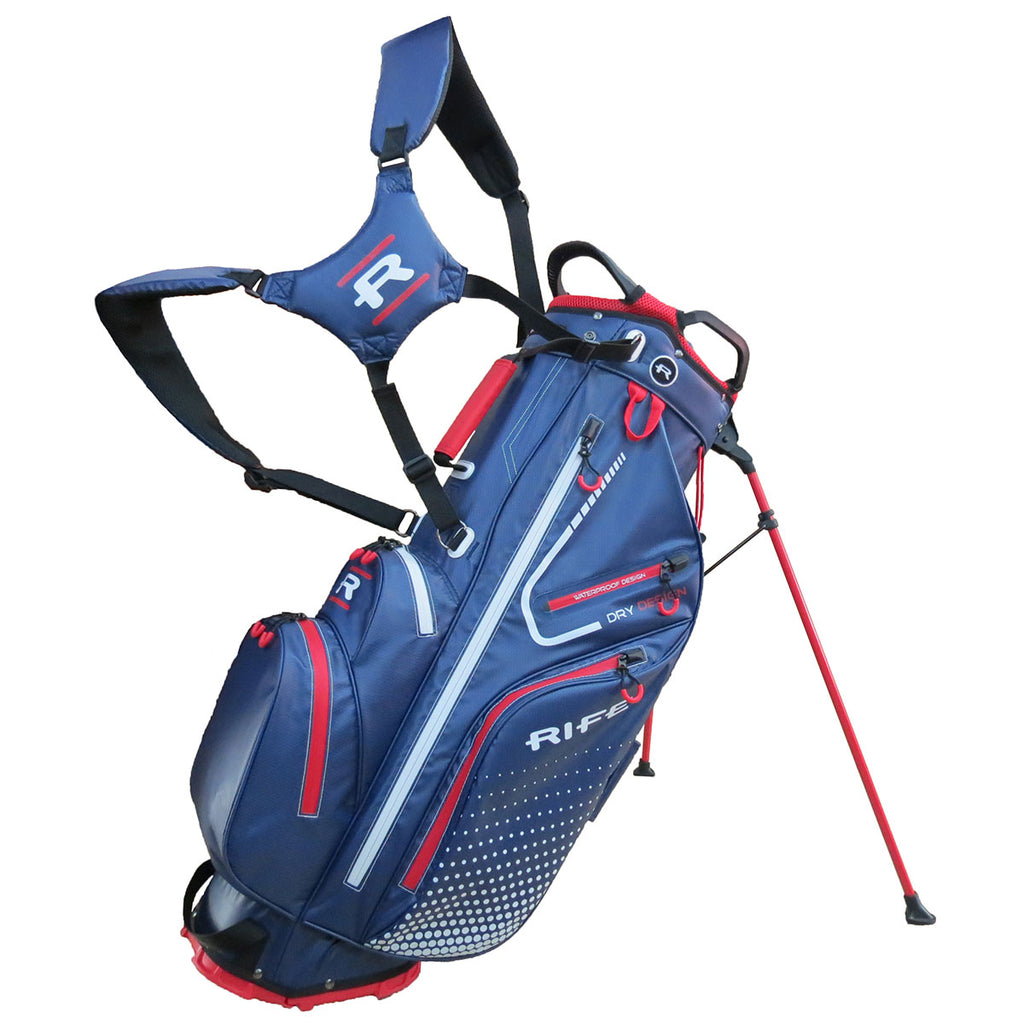 Rife Waterproof Golf Stand Bag - Navy/Red