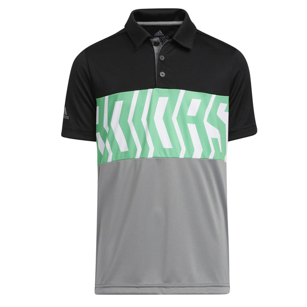 adidas Print Junior Golf Polo Shirt - Black/Grey/Green