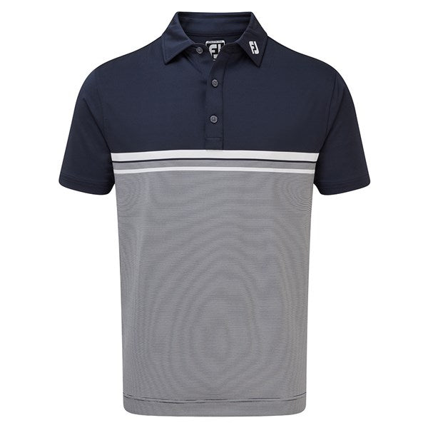 Footjoy Lisle Engineered End on End Stripe Golf Polo Shirt - Navy/Grey