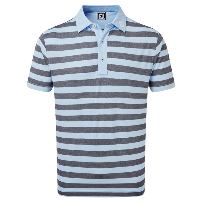 Footjoy Pique Rugby Stripe Golf Polo Shirt - Sky Blue/Heather Grey