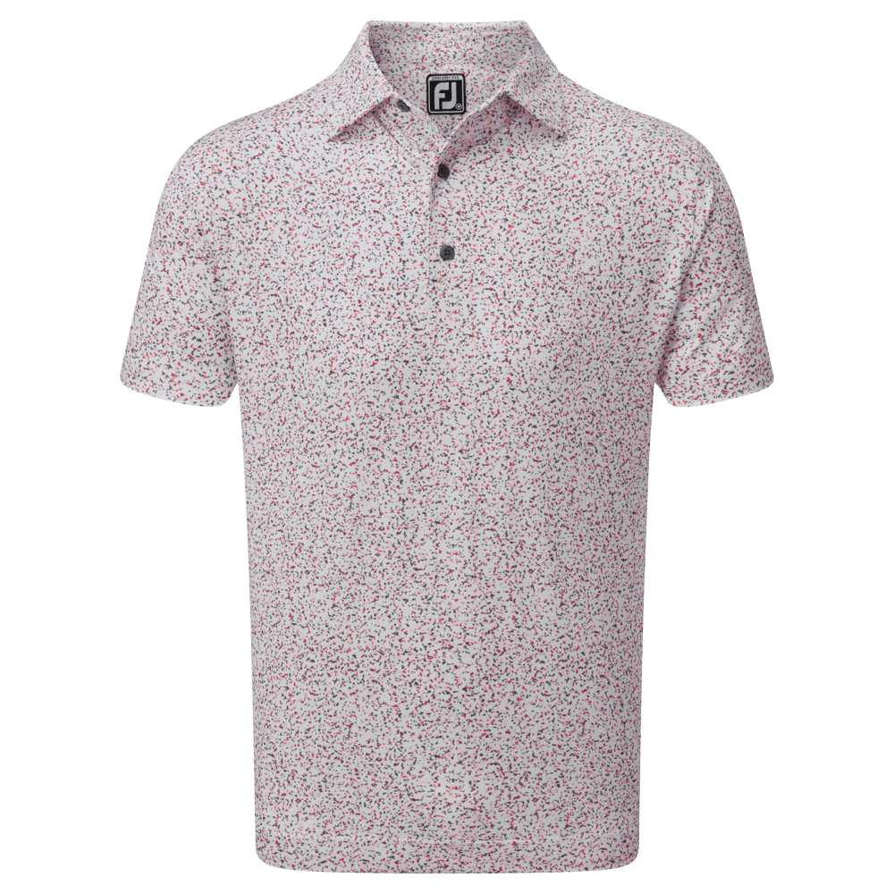 Footjoy Granite Lisle Print Golf Polo Shirt - White/Coral