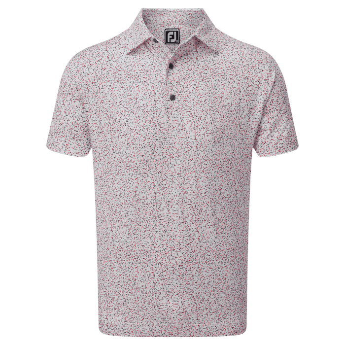 Footjoy Granite Lisle Print Golf Polo Shirt - White/Coral