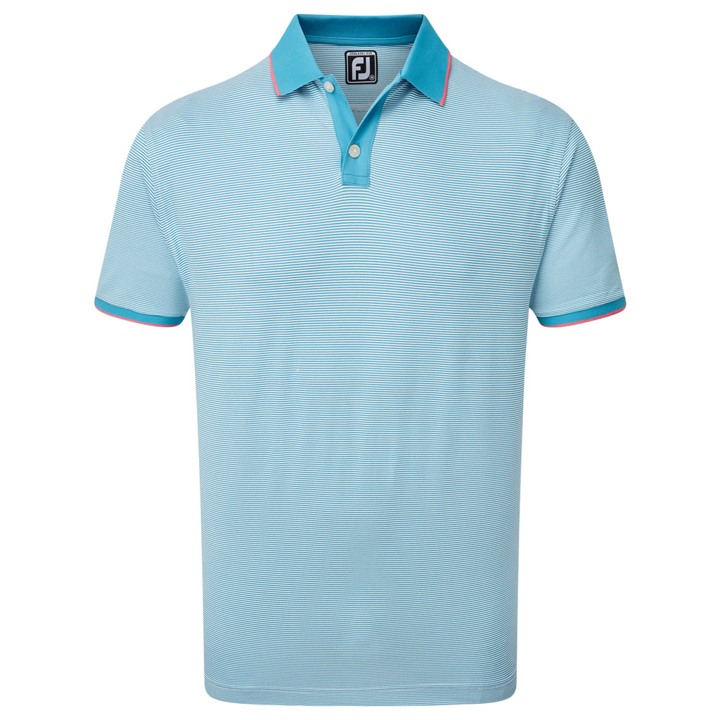 Footjoy Pique Ministripe Golf Polo Shirt - Blue/White