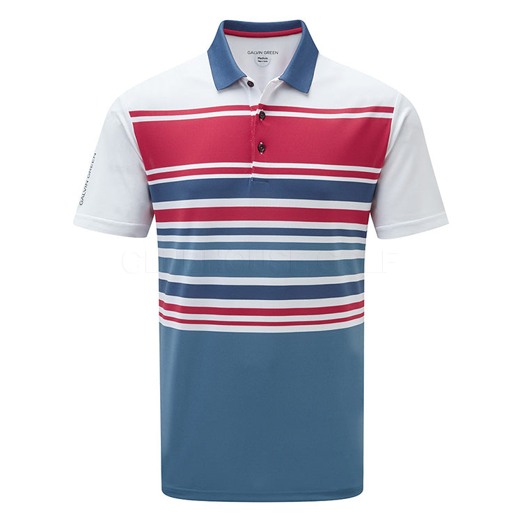 Galvin Green Miguel V8+ Golf Polo Shirt - White/Barberry/Faded Denim