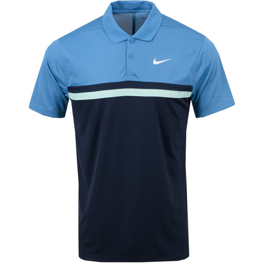 Nike Dri-Fit Victory Colourblock Golf Polo Shirt - Blue/Obsidian/White