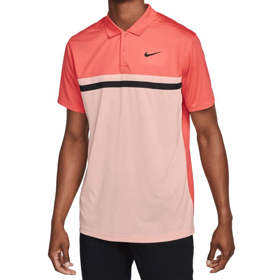 Nike Dri Fit Victory Colourblock Golf Polo Shirt Magic Ember Artic Orange Black