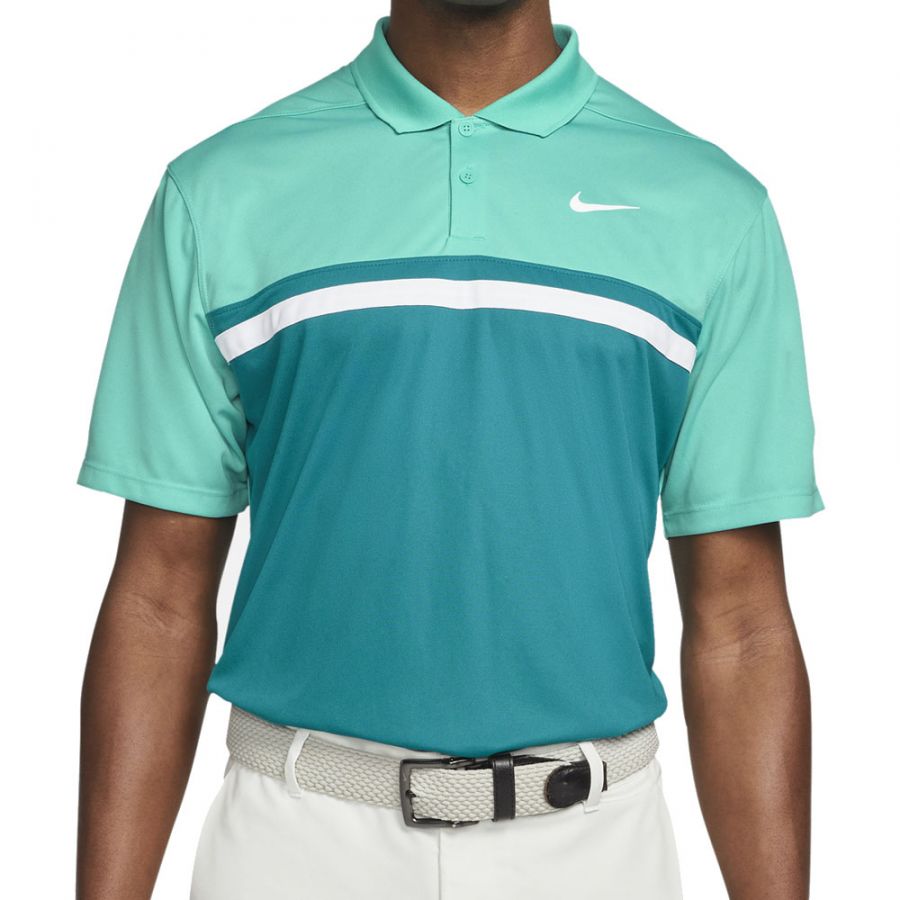 Nike Dri Fit Victory Colourblock Golf Polo Shirt Washed Teal Bright Spruce White