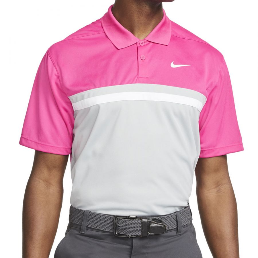 Nike Dri-Fit Victory Colourblock Golf Polo Shirt - Pink/Grey/White