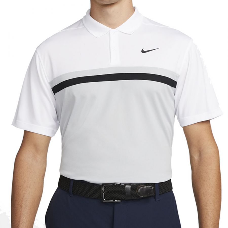 Nike Dri-Fit Victory Colourblock Golf Polo Shirt - White/Grey/Black