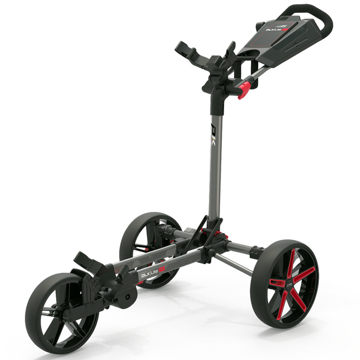 Powakaddy DLX-Lite FF Push Golf Trolley - Gunmetal/Red