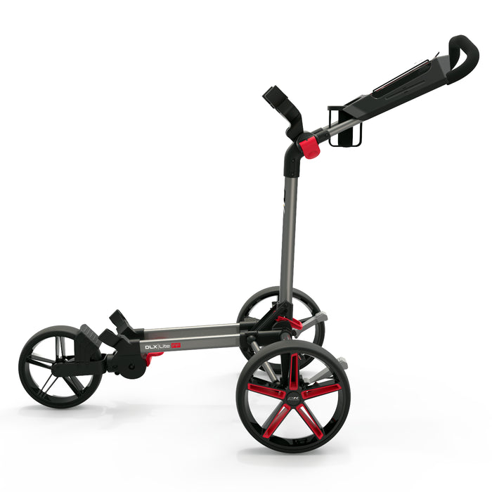 Powakaddy DLX-Lite FF Push Golf Trolley - Gunmetal/Red