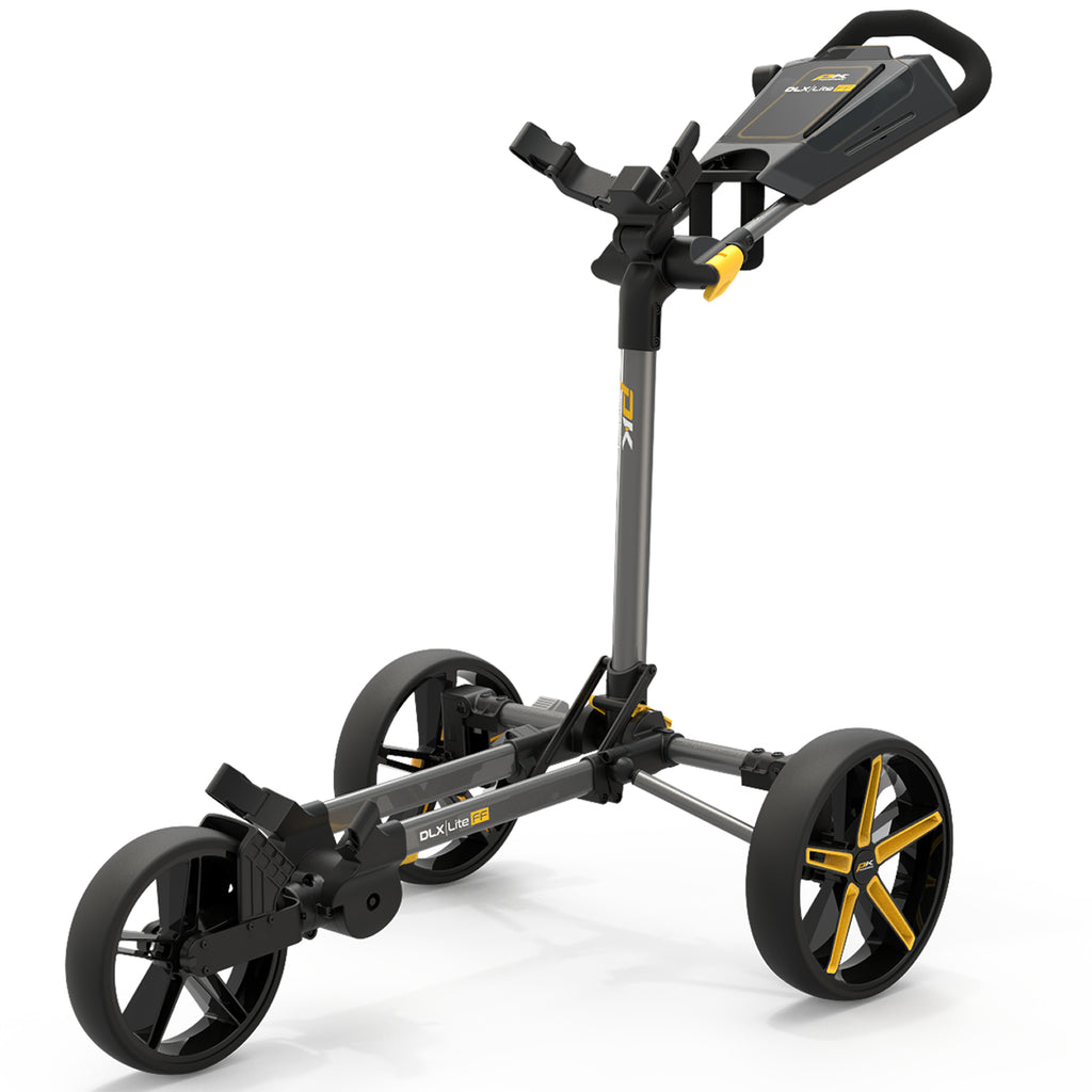 Powakaddy DLX-Lite FF Push Golf Trolley - Gunmetal/Yellow
