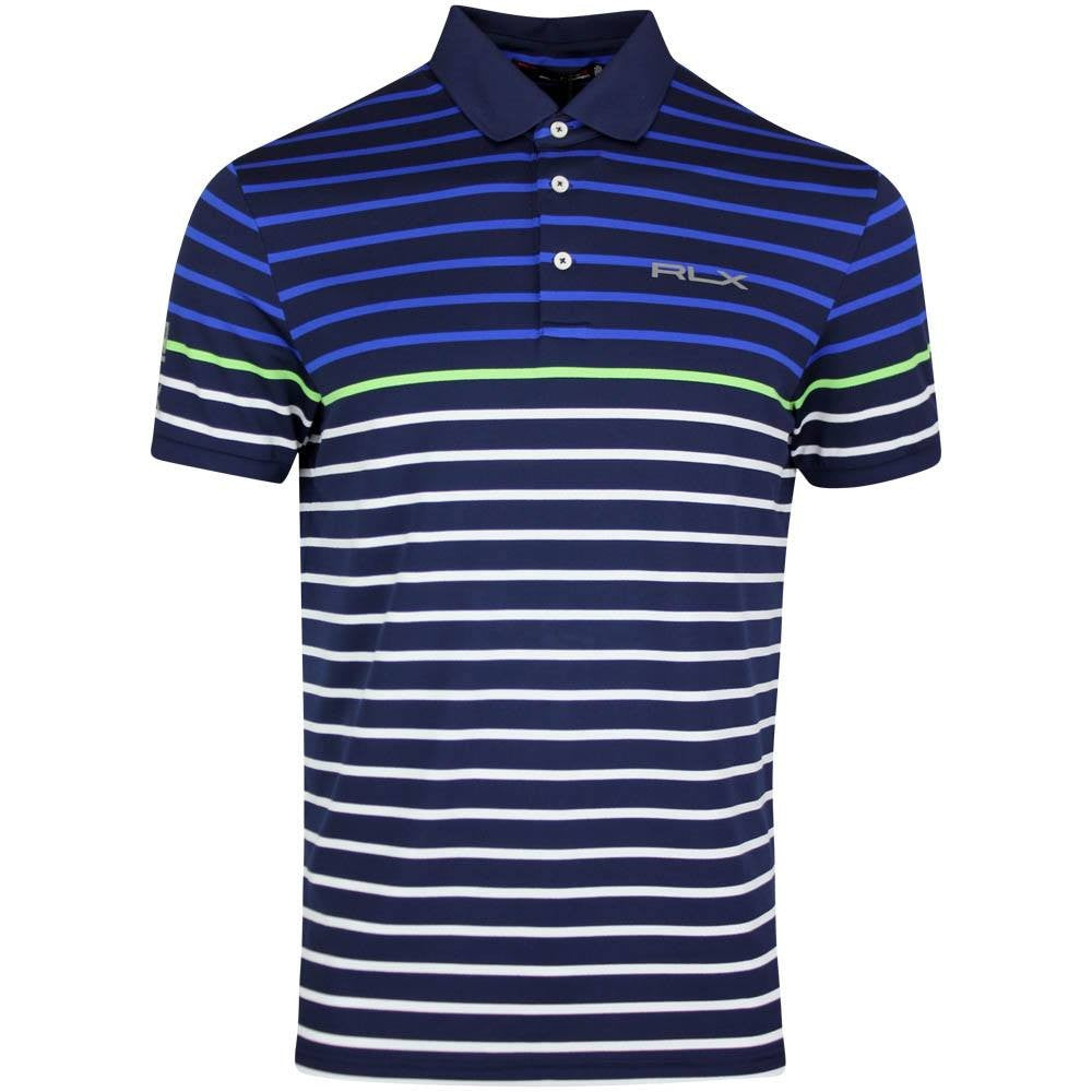 RLX Golf Stripe Pique Golf T-Shirt - Navy/White/Green
