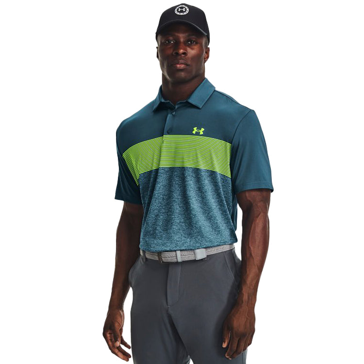Under Armour Playoff Stripe Golf Polo Shirt - Static Blue/Still Water Blue/Lime