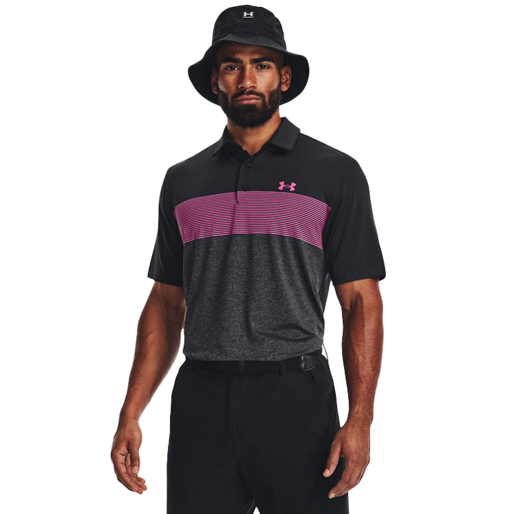 Under Armour Playoff Stripe Golf Polo Shirt - Black/Grey/Pink