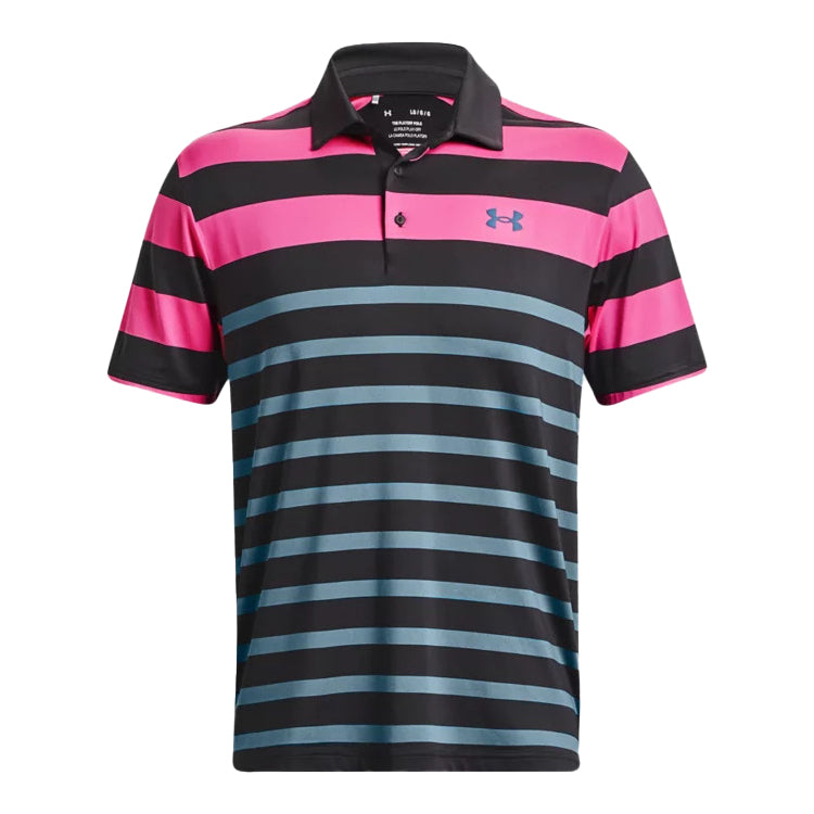 Under Armour Playoff Stripe Golf Polo Shirt - Black/Pink/Blue