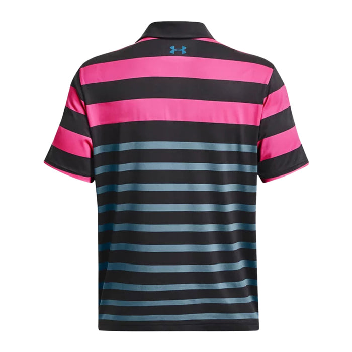 Under Armour Playoff Stripe Golf Polo Shirt - Black/Pink/Blue